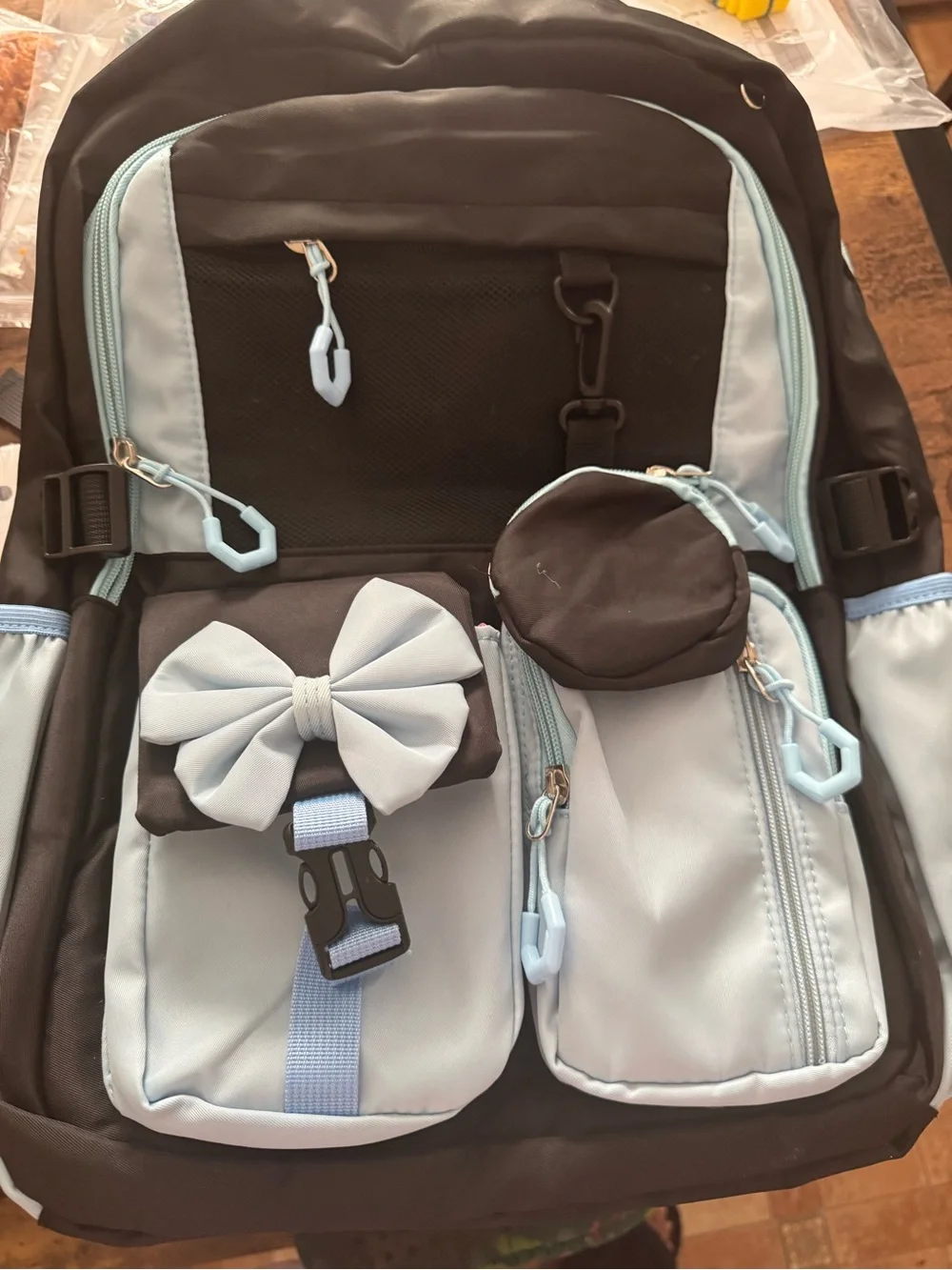 Kids Light Blue & Black Bow Backpack + School supplies!!!